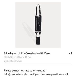 Bandolier Billie Nylon Utility Crossbody Strap and Case in Black/Silver